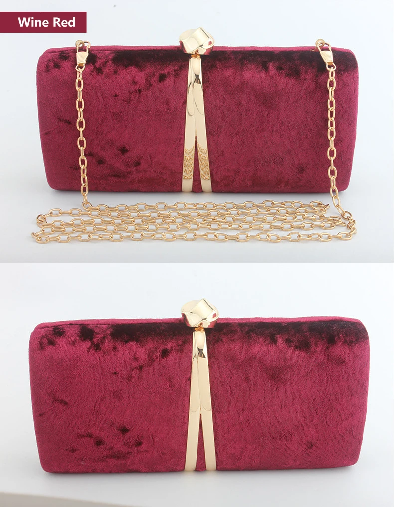 YNSSK Wine Red Velour Clutch Bag Front View