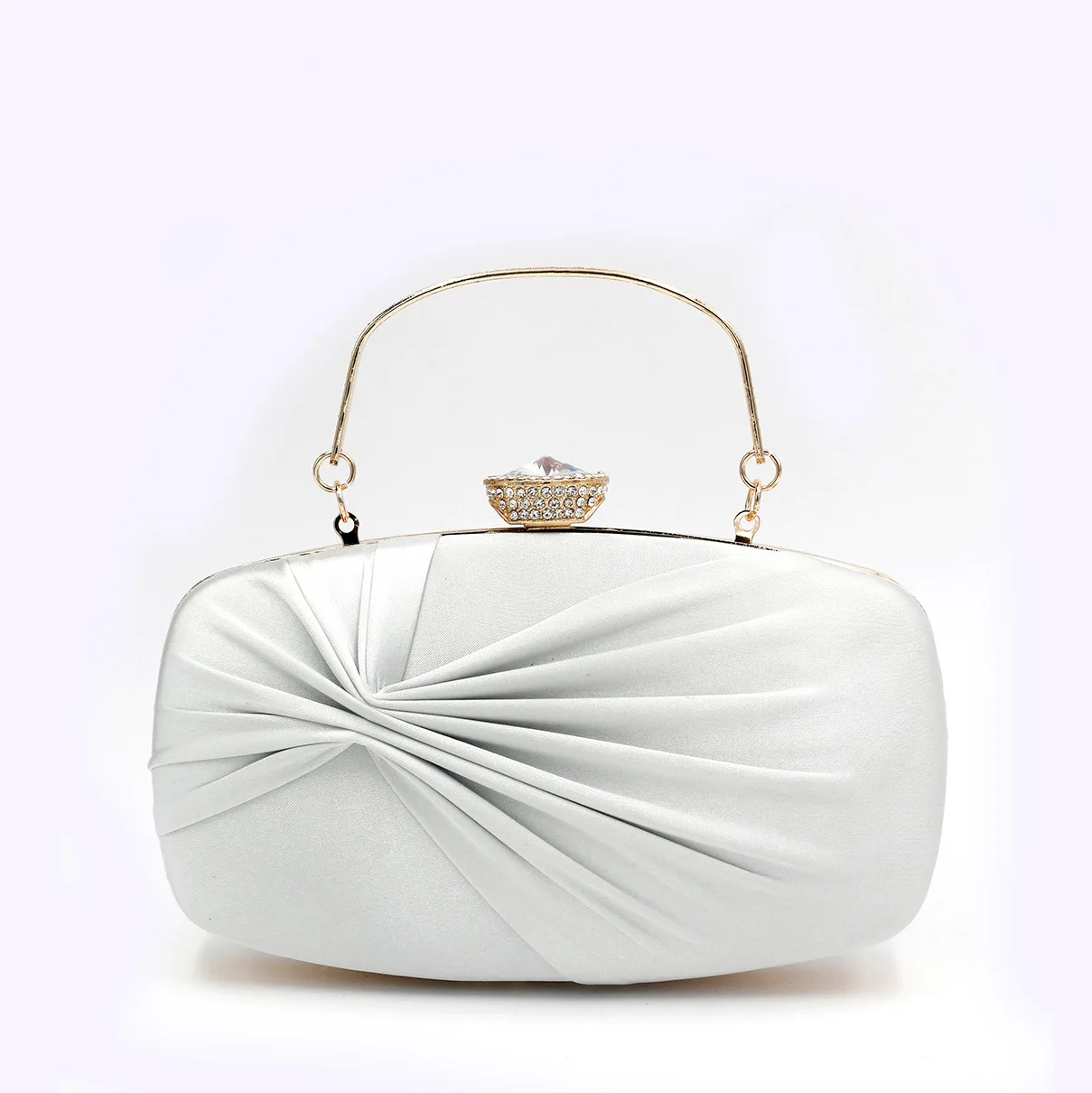 YNSSK Silver Silk Clutch Hand Bag Front View