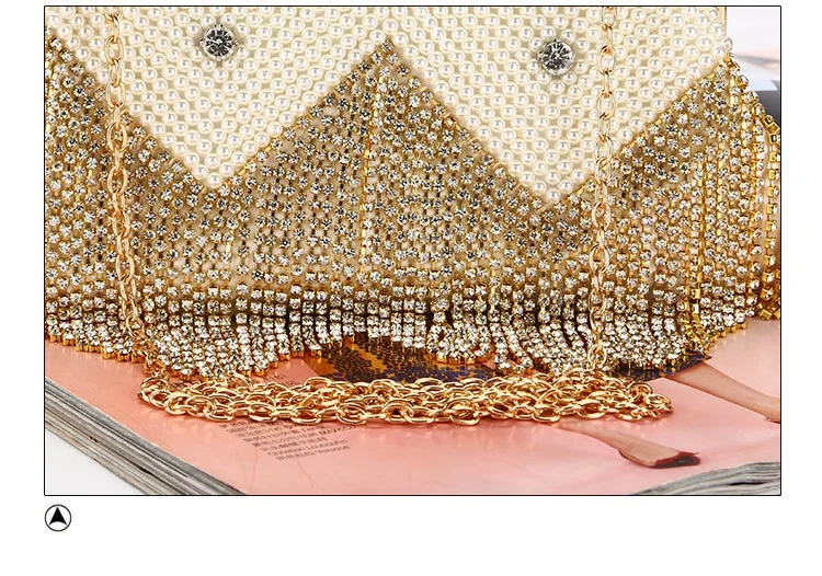 YNSSK Gold Tassel Rhinestone Clutch Bag Surface Detial View