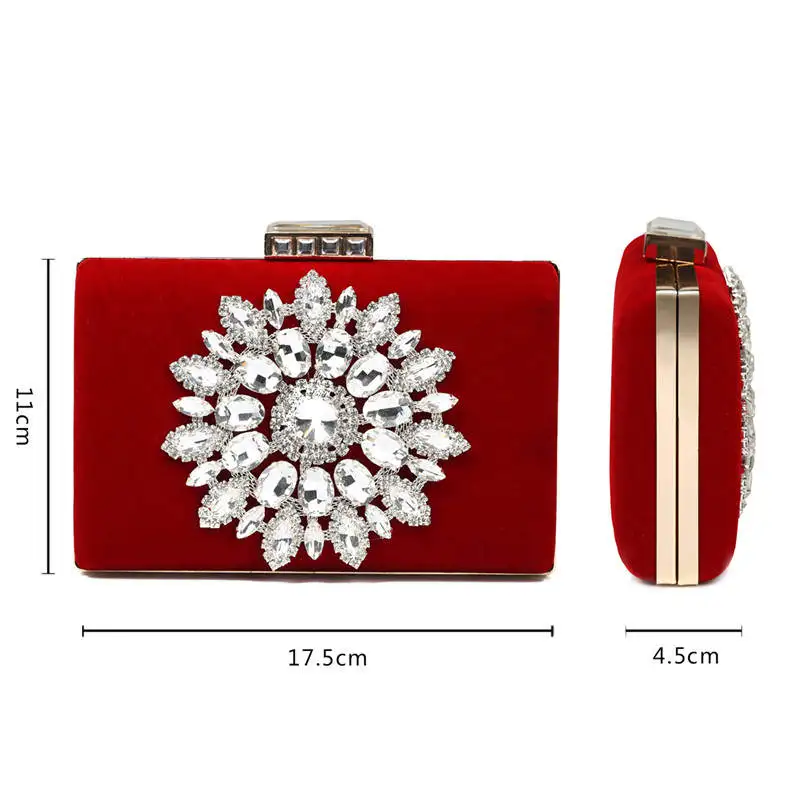 YNSSK Sparkling Floral Red Velvet Clutch Bag Size