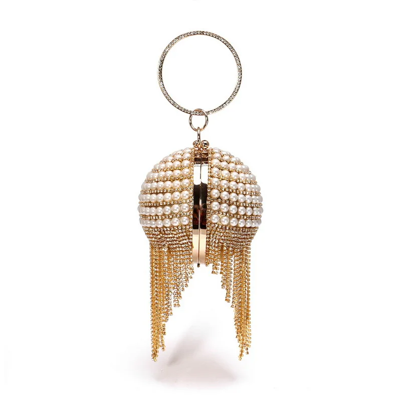 YNSSK Gold Round Pearl Glitter Clutch Bag Side View