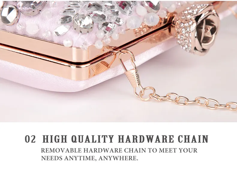 YNSSK Pink Sparkly Crystal Clutch Bag Hardware Detail