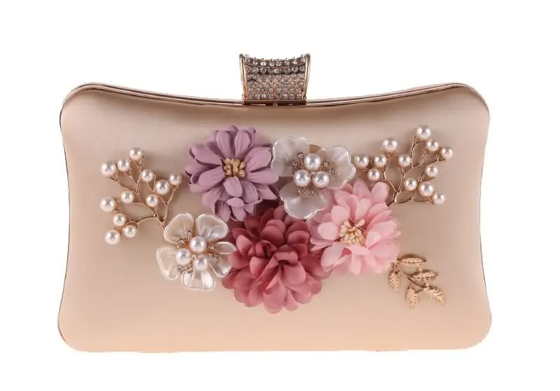 YNSSK Apricot Floral Velour Clutch Bag for Wedding Front View