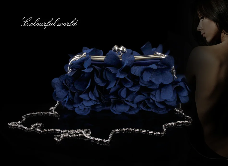 YNSSK Navy Floral Clutch Bag Front View