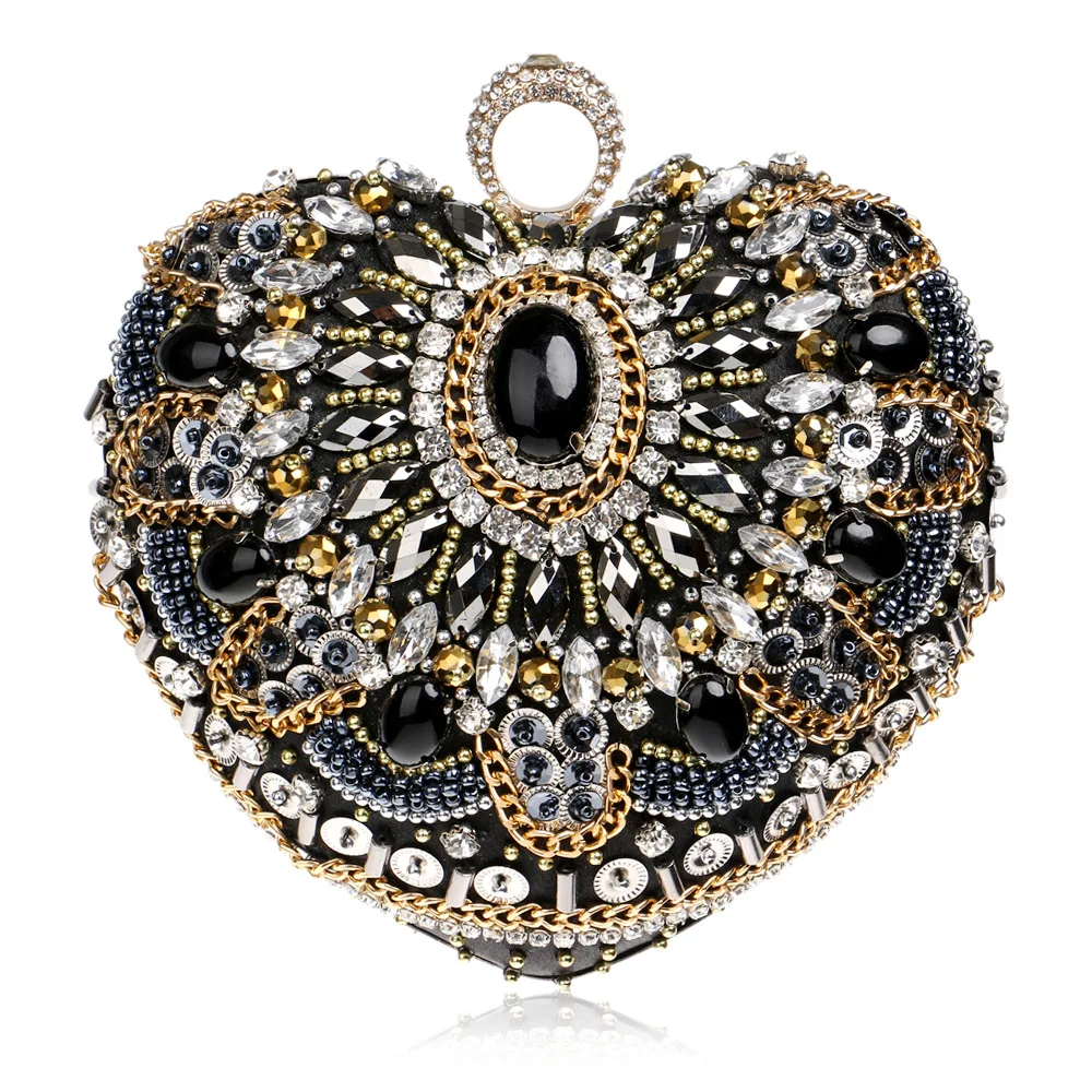 YNSSK Black Clutch Bag with Gold Chain Front View