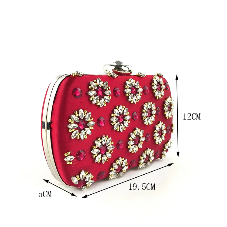 YNSSK Rhinestone Floral Red Satin Evening Bag Size