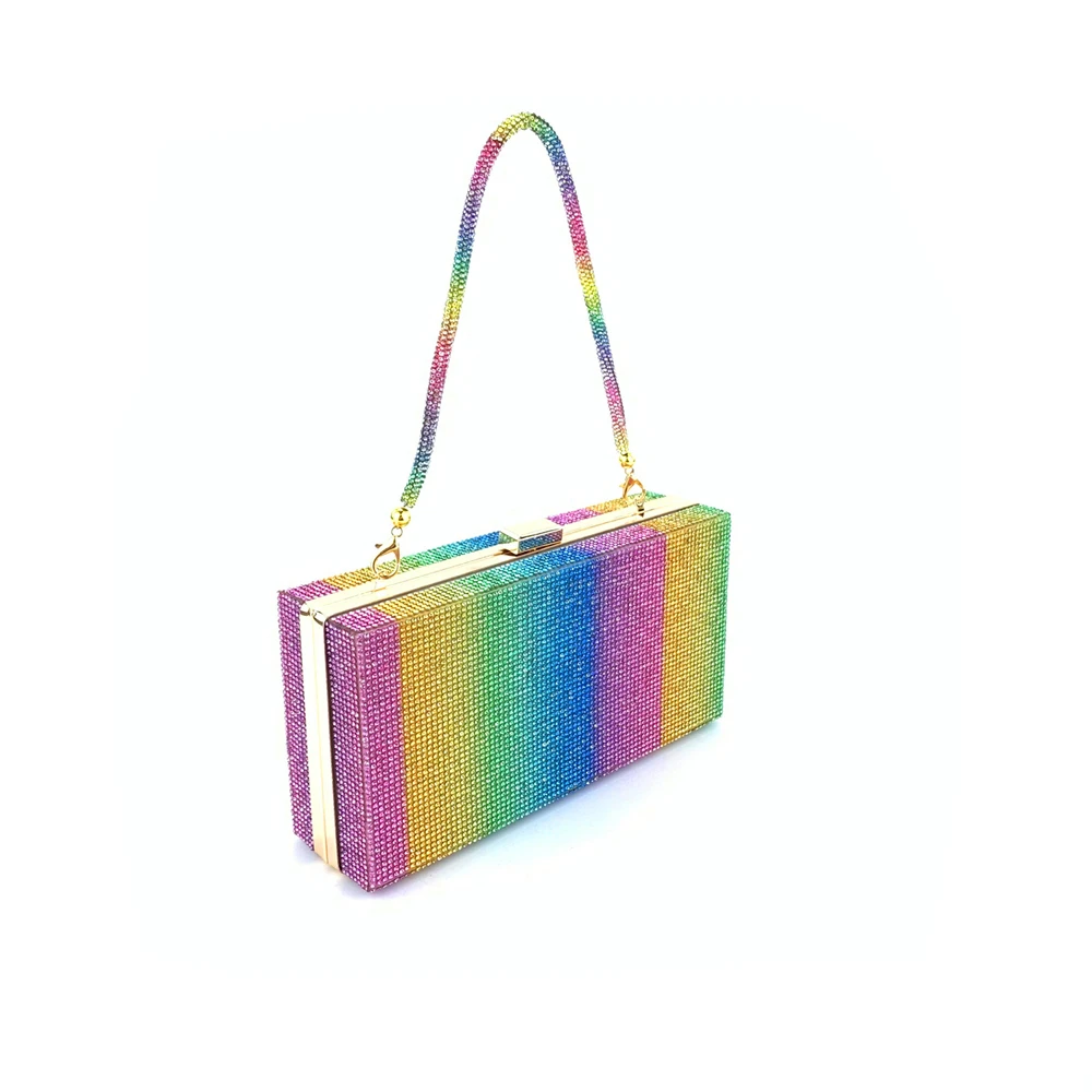 Oblique View of YNSSK Rectangular Rainbow Evening Bag