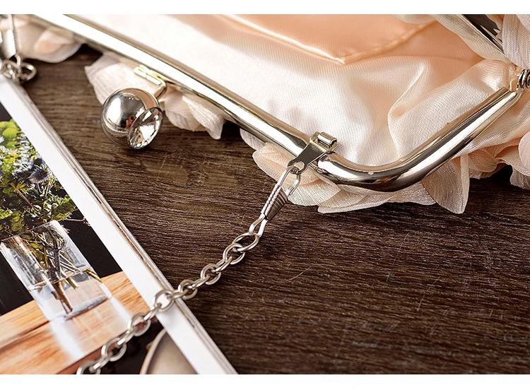 YNSSK Apricot Floral Clutch Bag Chain Lock Detail View