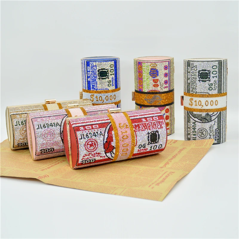 YNSSK $100 Dollar Clutch Rhinestone Purse Available Colors