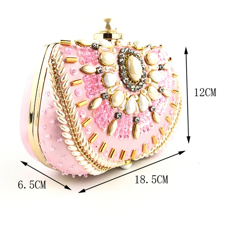YNSSK Blush Pink Colored Beaded Glitter Clutch Bag Size