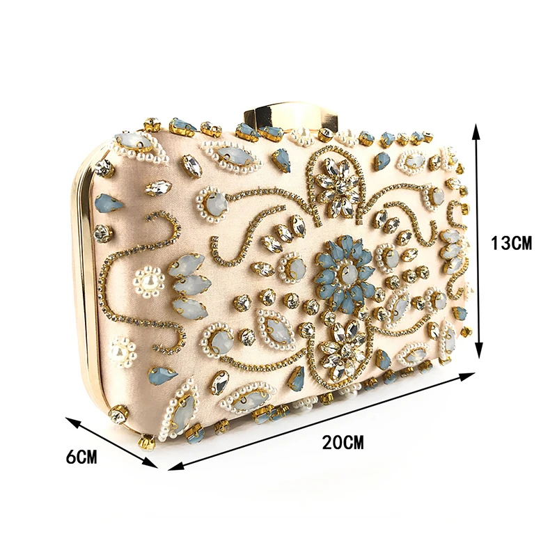 YNSSK Gold Satin Floral Clutch Bag Size