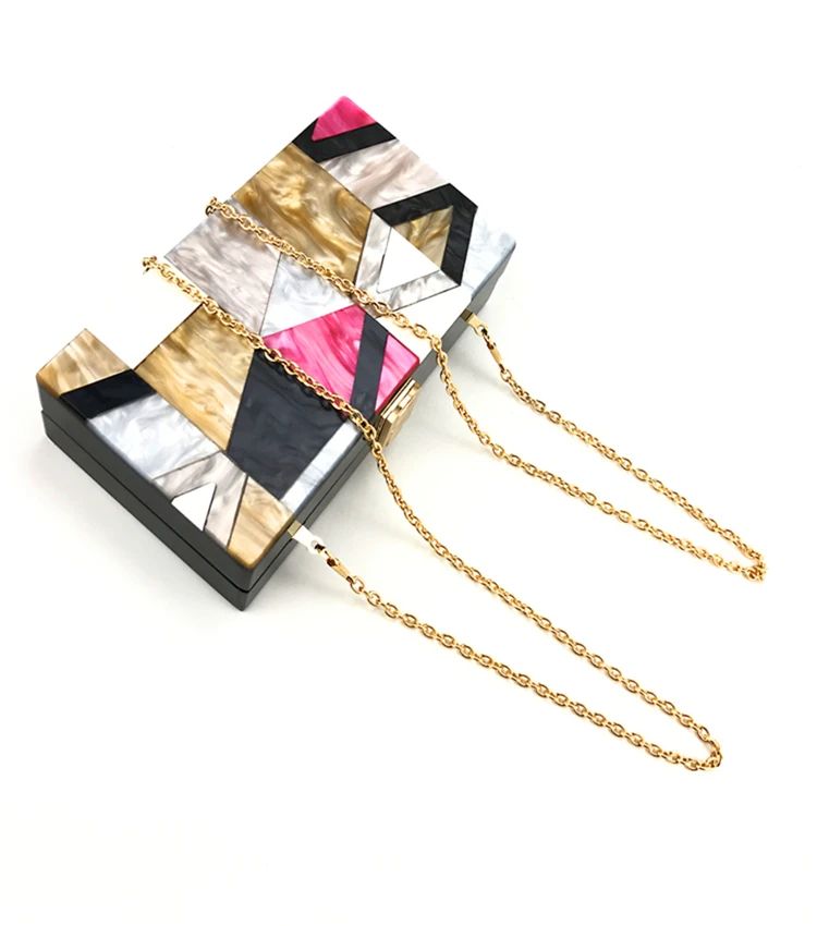 YNSSK Geometric Pattern Color Block Clutch Side View