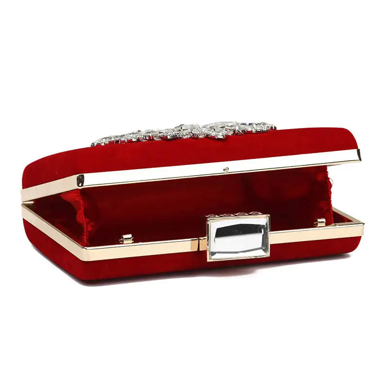YNSSK Sparkling Floral Red Velvet Clutch Bag Inside View