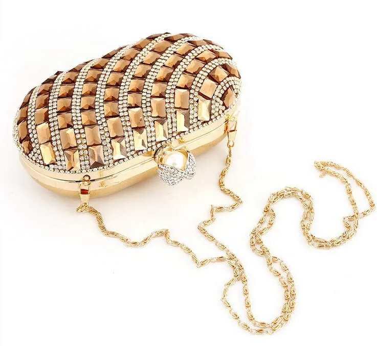 YNSSK Small Champagne Crystal Evening Handbag Front View