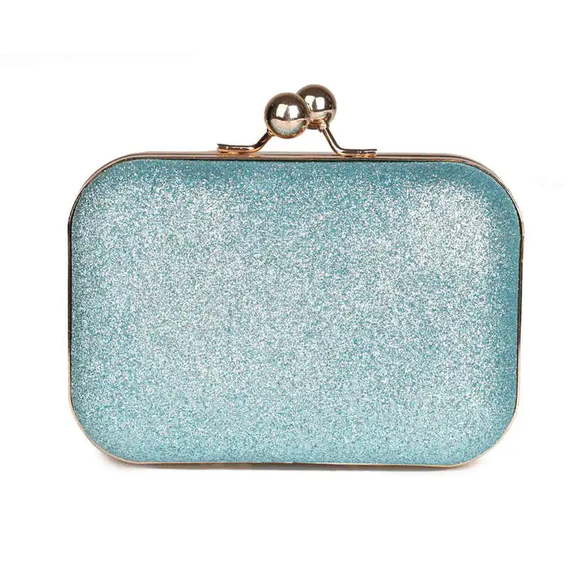 YNSSK Glitter Mint Green Pure Leather Clutch Front View