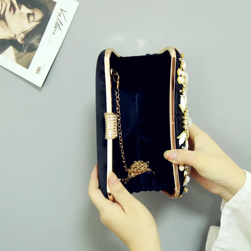 YNSSK Black Beaded Clutch Evening Bag Inside View