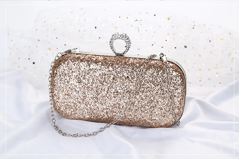 YNSSK Champagne Sequin Clutch Bag Front View