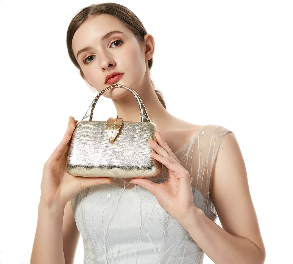 YNSSK Gold Leather Hand Clutch Model Display View