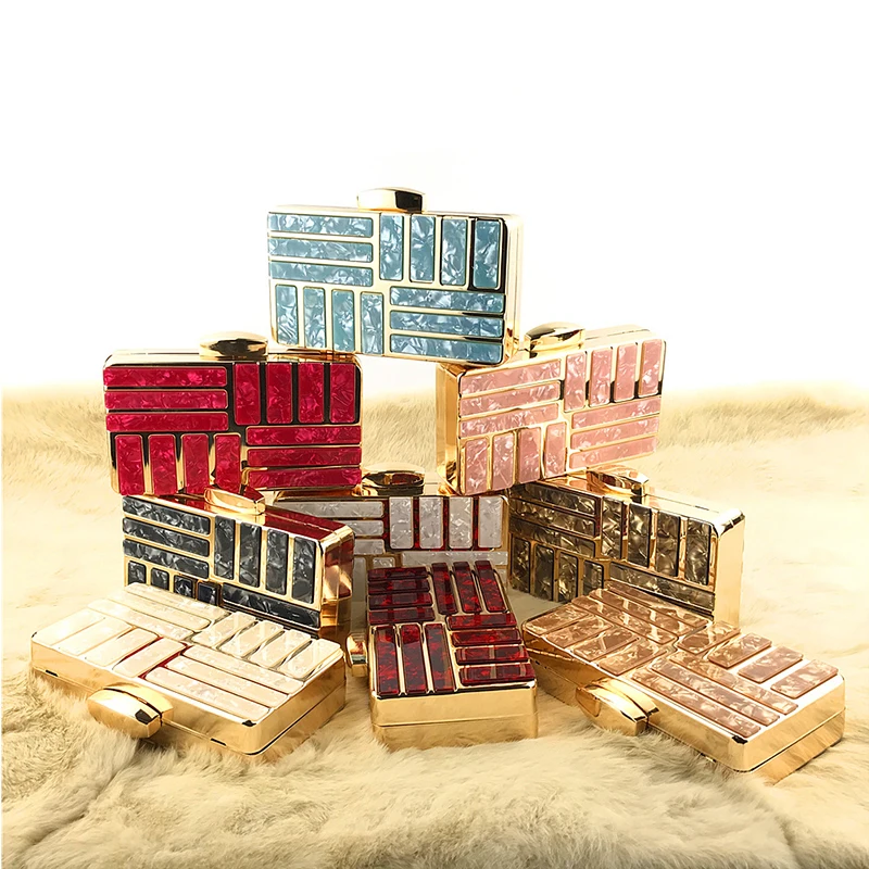 Marble Gold-trimmed Acrylic Box Clutch Available Colors