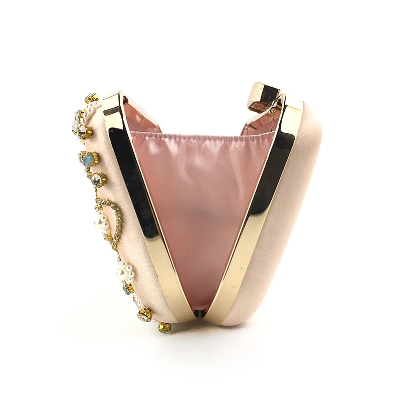 YNSSK Gold Satin Floral Clutch Bag Side View