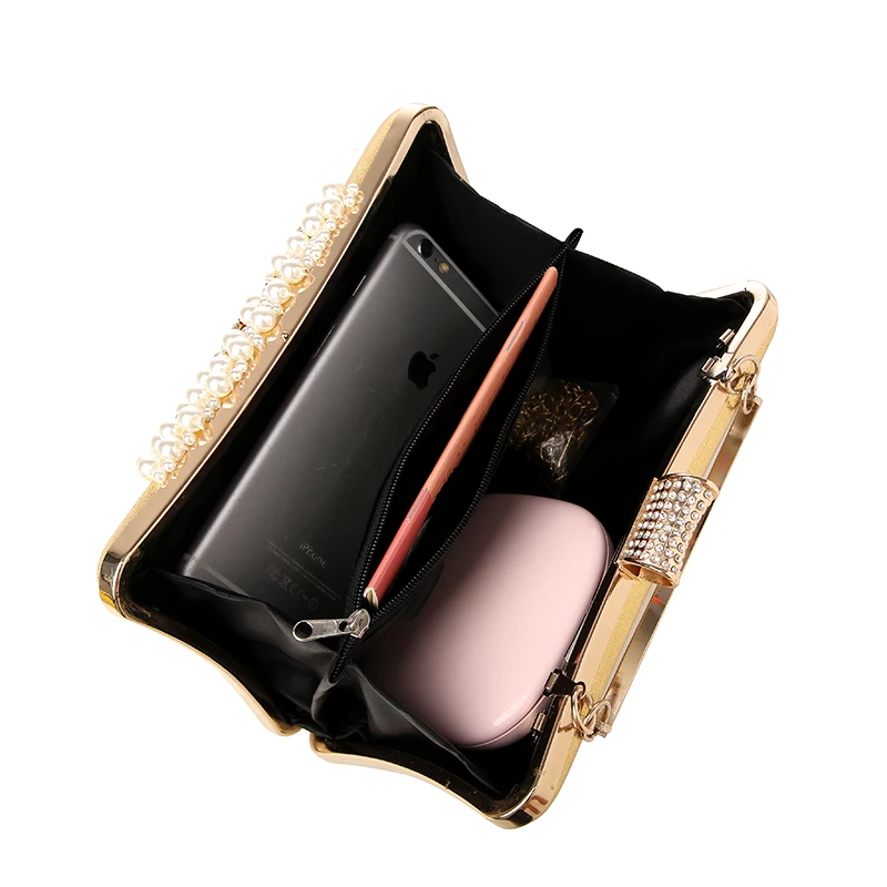 YNSSK Beads Faux Leather Clutch Bag with Handle Inside View