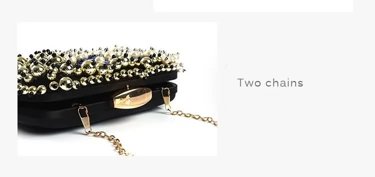 YNSSK Navy Beads Embroidered Evening Clutch Bag Top Detail View