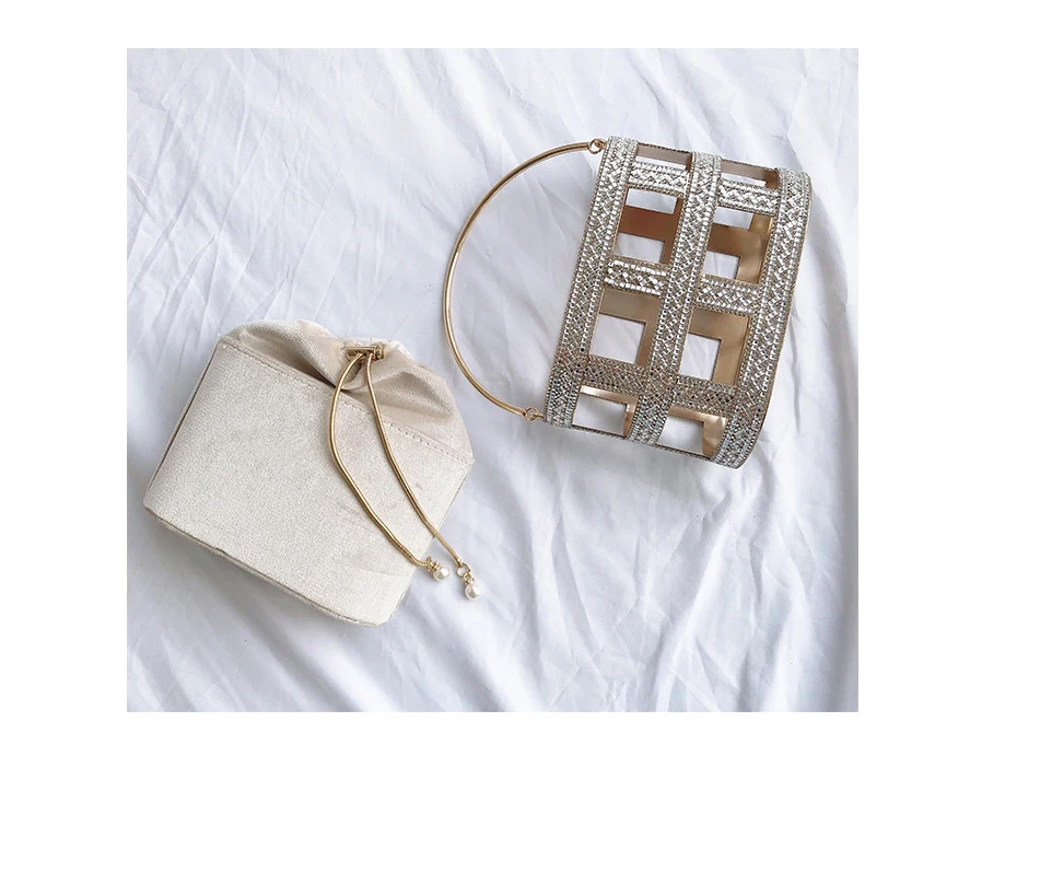 YNSSK Sparkling Case Drawstring Velvet Basket Clutch Bag Front View