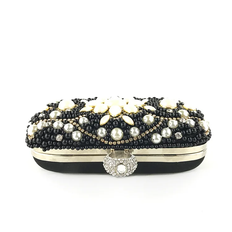 YNSSK Black Beads Evening Crossbody Bag Top View