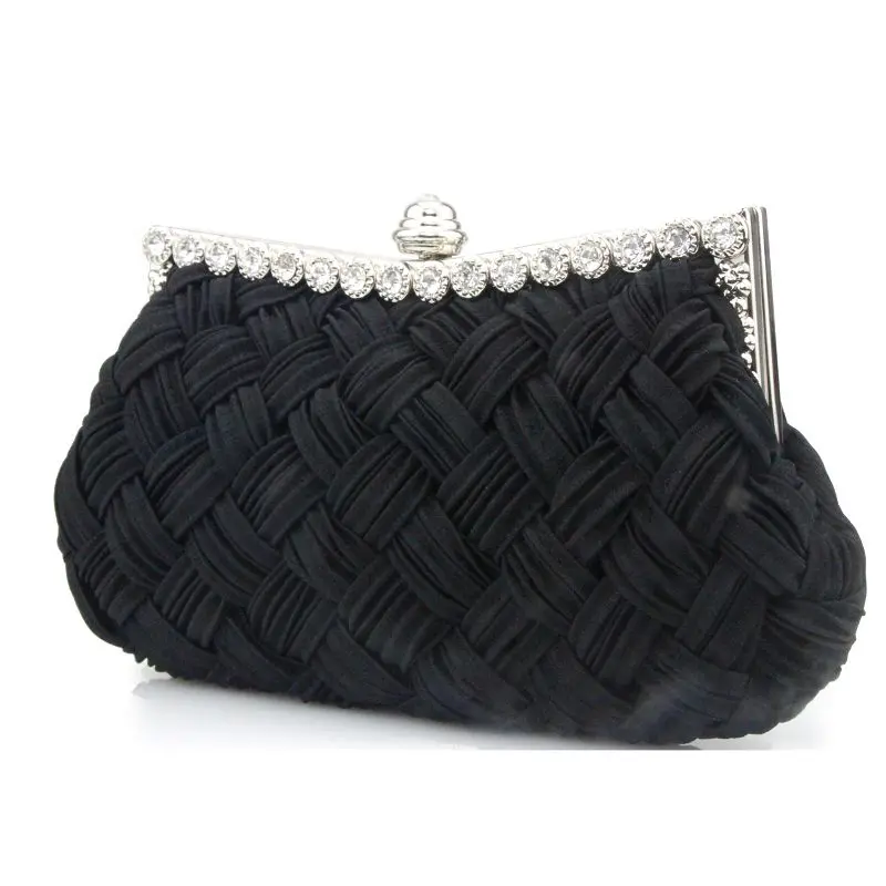 YNSSK Black Rhinestone Braided Soft Clutch Bag Side View