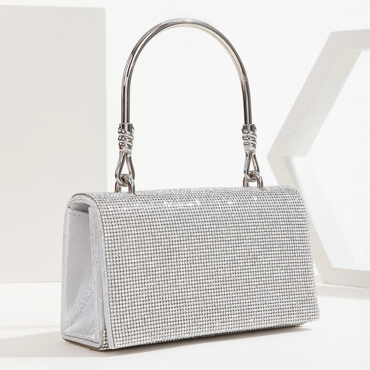 YNSSK Silver Bling Rhinestone Hand Bag Side View