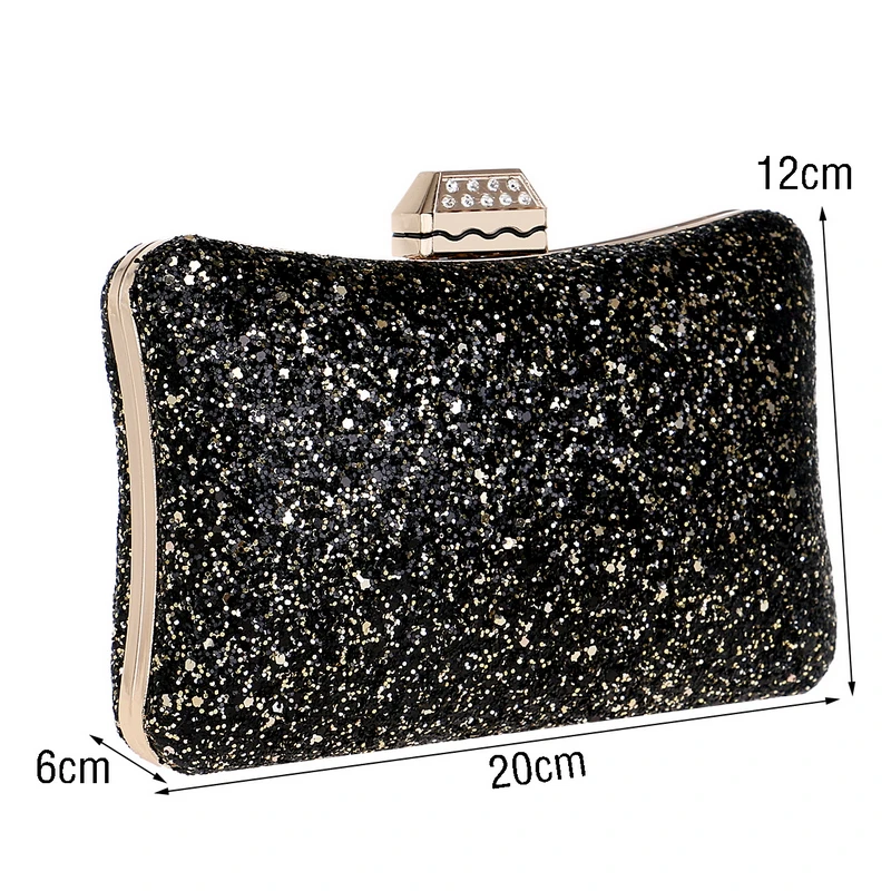 YNSSK Black And Gold Sequin Clutch Size