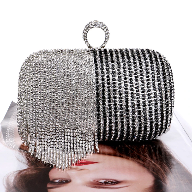 YNSSK Party Wear Hand Purse Black Front View