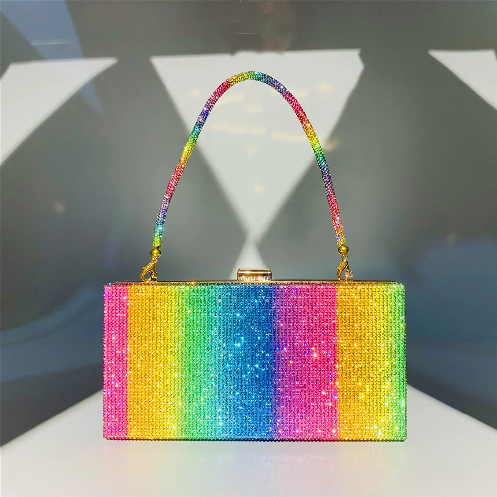 Front View of YNSSK Rectangular Rainbow Evening Bag with Handle