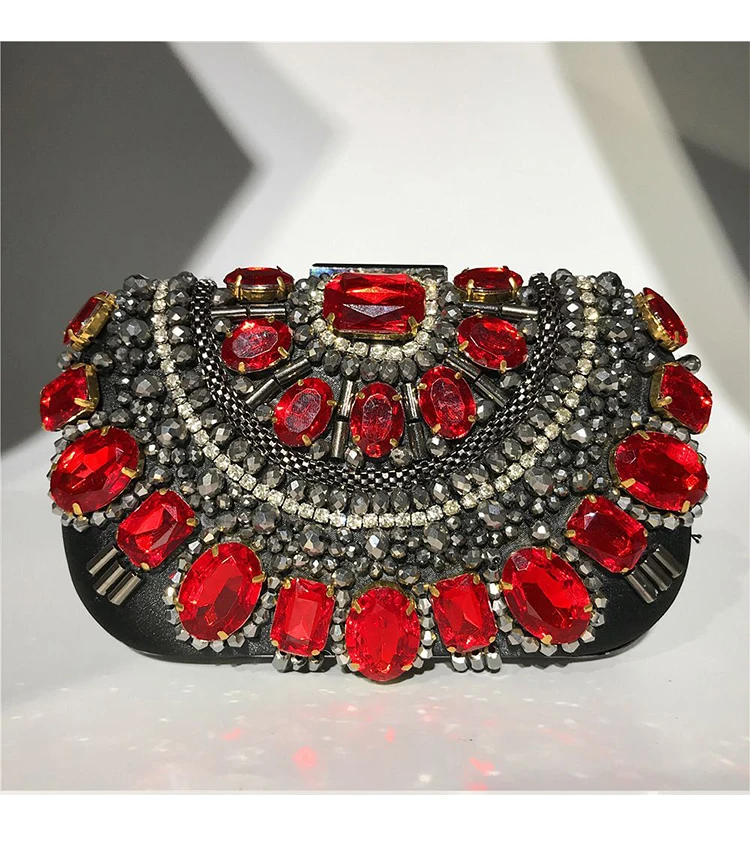 YNSSK Red Crystal Clutch Evening Bag Front View