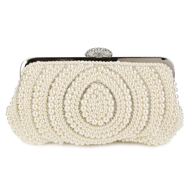 YNSSK Beige Beaded Bridal Clutch Bag for Wedding Front View