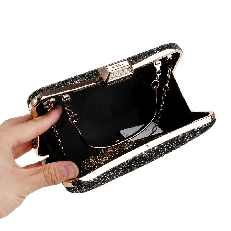YNSSK Black And Gold Sequin Clutch Inside View