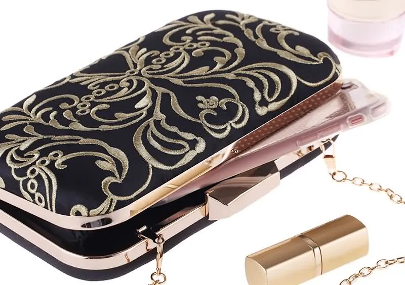 YNSSK Black Embroidered Clutch Bag Top View