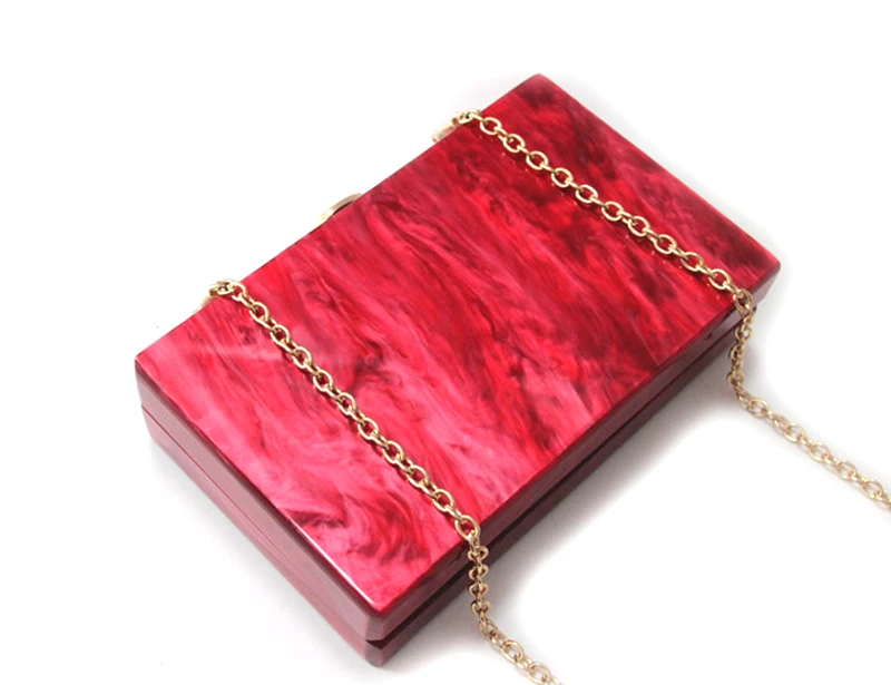 YNSSK Marble Bride Acrylic Clutch Champagne Red Color Front View