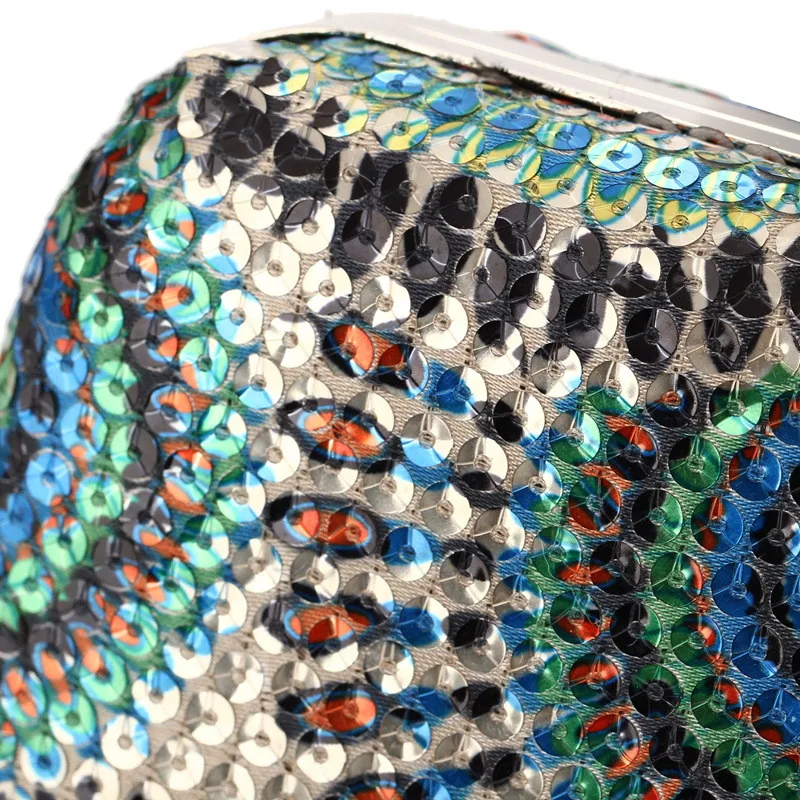 YNSSK Blue Rainbow Sequin Clutch Bag Surface Detail View
