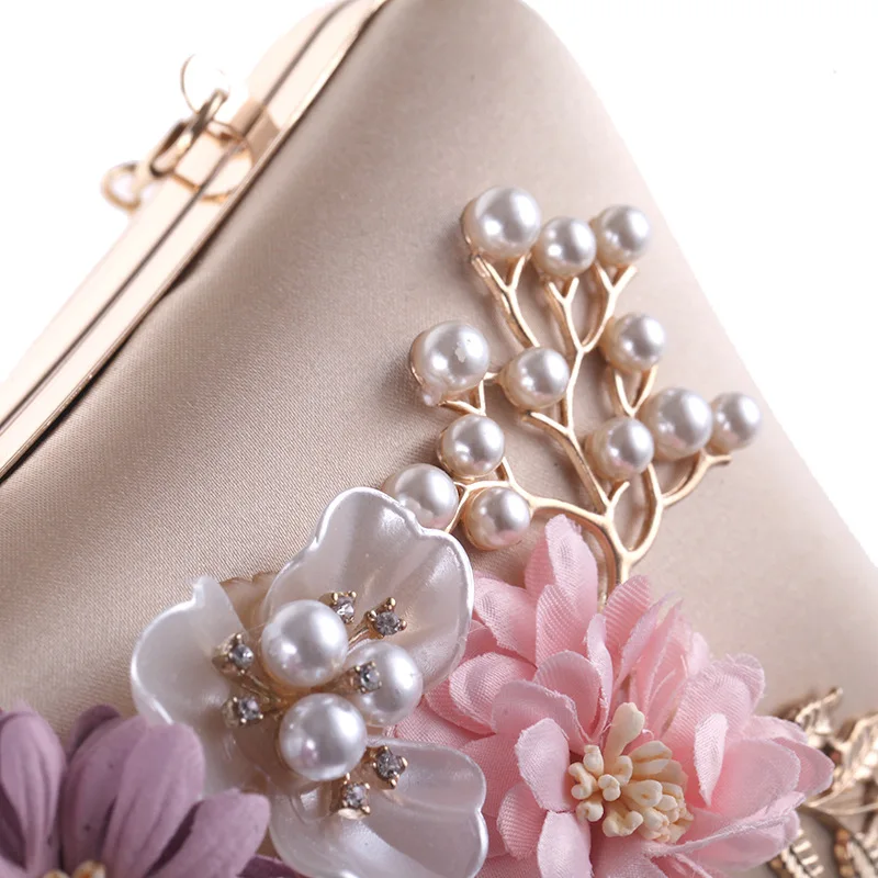 YNSSK Apricot Floral Velour Clutch Bag for Wedding Surface Detail View