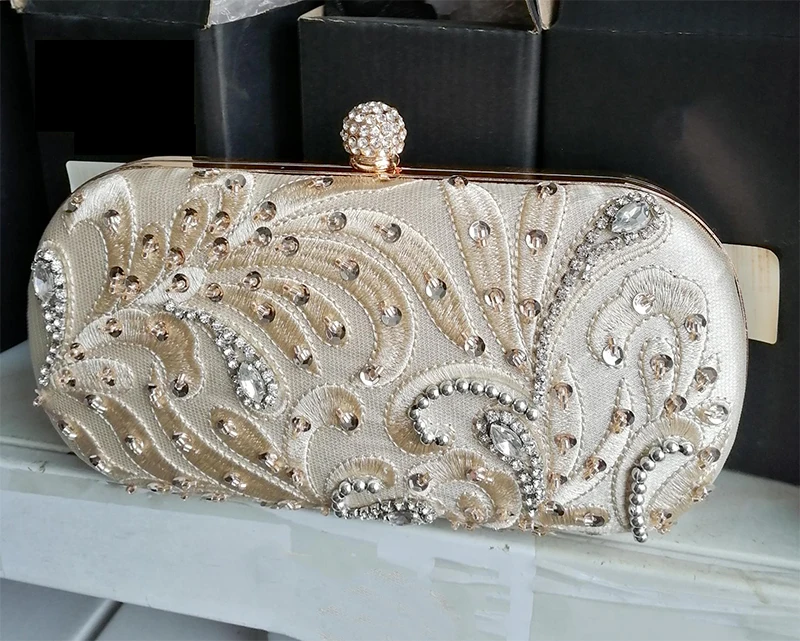 Front View of YNSSK Embroidered Rhinestone Evening Bag