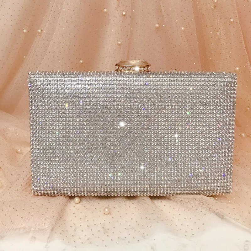 YNSSK Silver Glitter Box Clutch Bag Front View