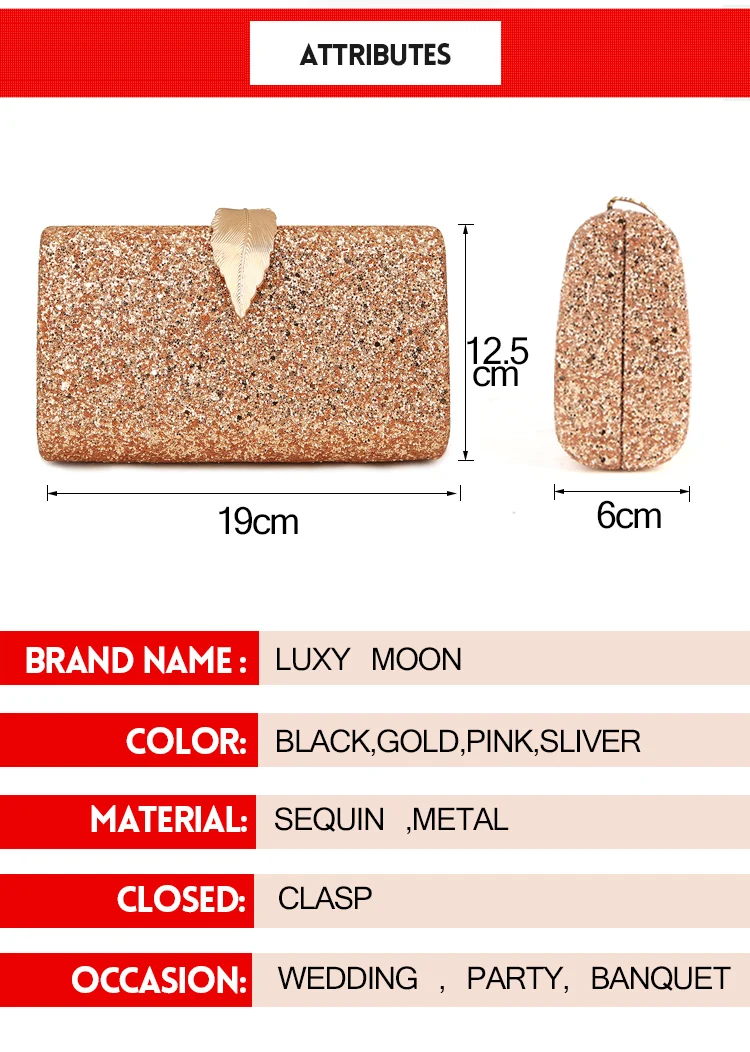 YNSSK Gold Sequin Clutch Bag Model Size
