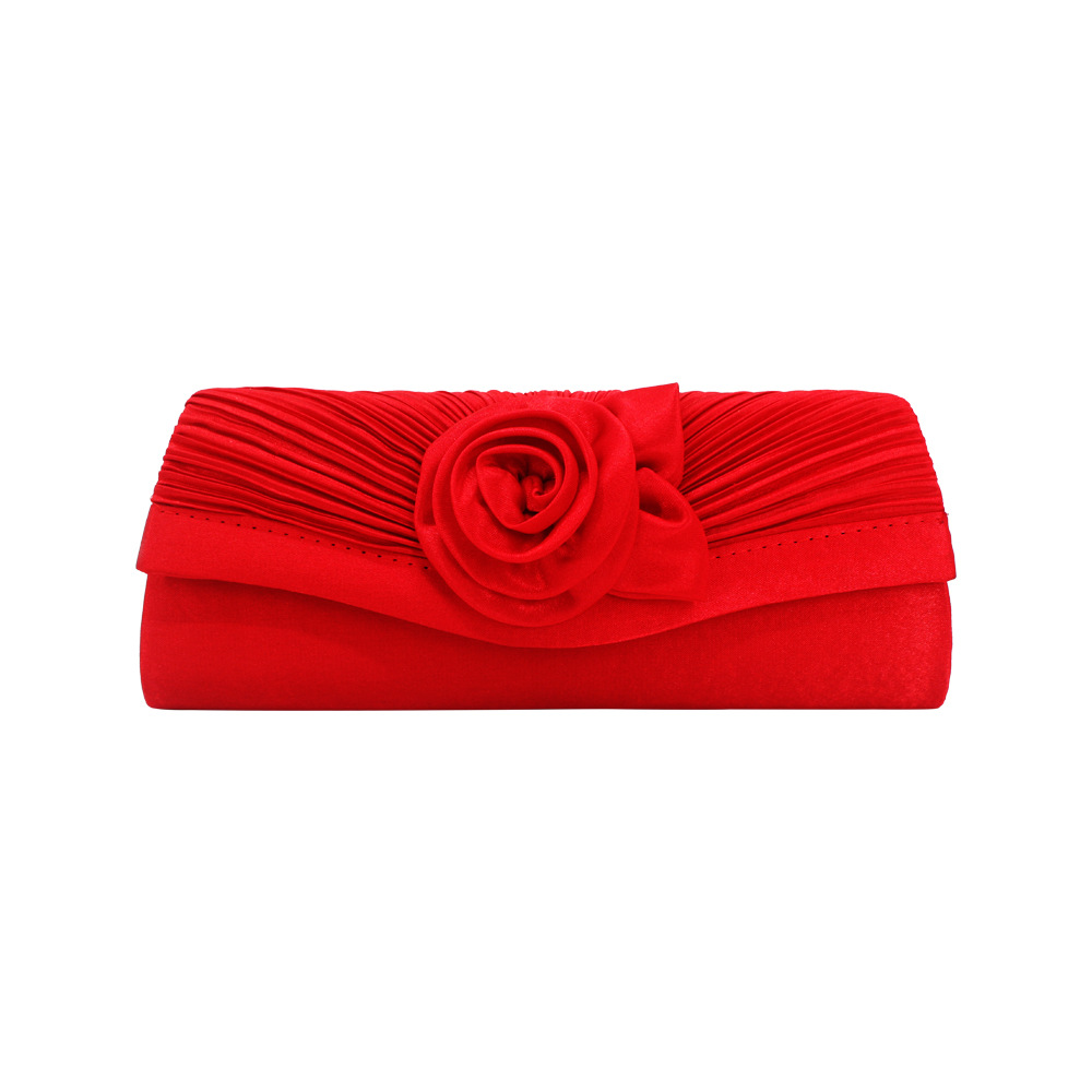 YNSSK Red Floral Satin Clutch Evening Bag Front View