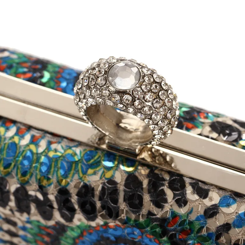 YNSSK Blue Rainbow Sequin Clutch Bag Top Detail View