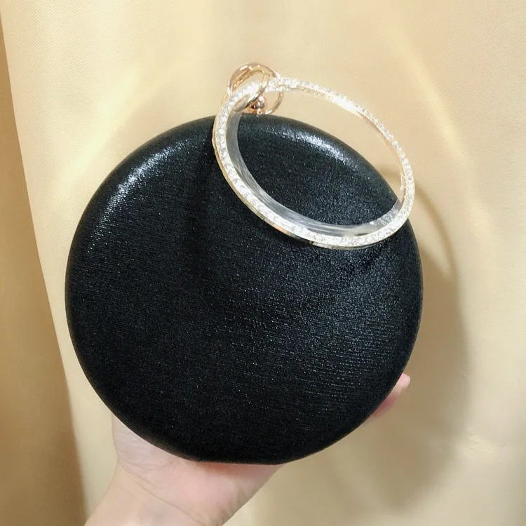 Back View of Black YNSSK Round Rhinestone Evening Bag