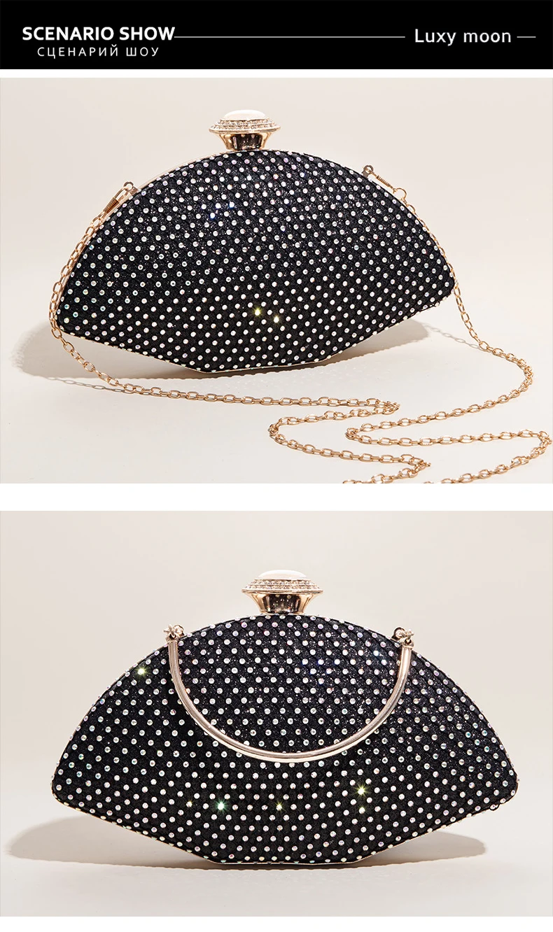 YNSSK Small Sparkling Black Clutch Bag Front View