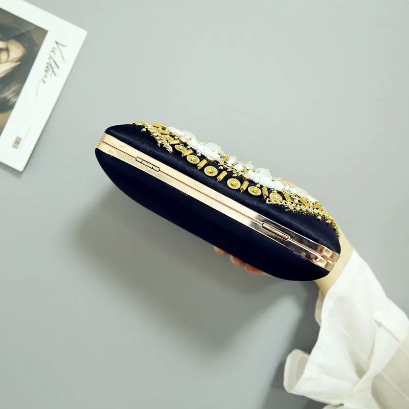 YNSSK Black Beaded Clutch Evening Bag Bottom View