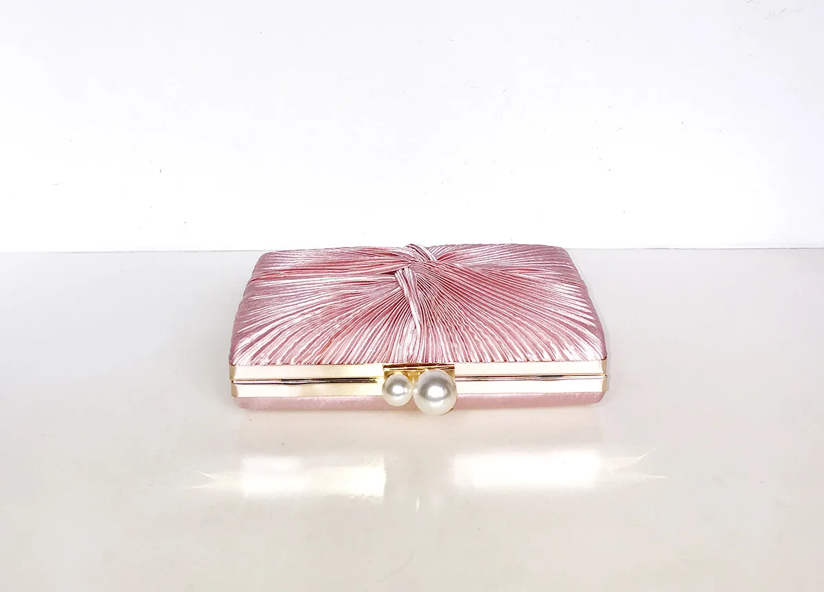 YNSSK Pink Pleated Velvet Clutch Bag Top View