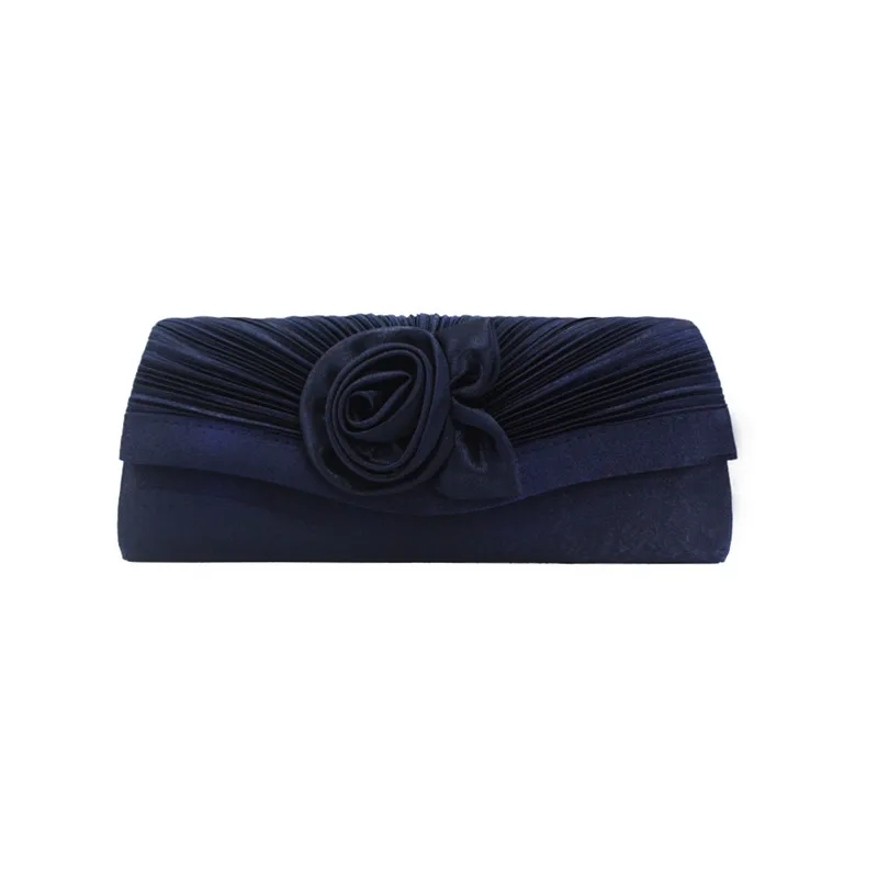 YNSSK Navy Floral Satin Clutch Evening Bag Front View